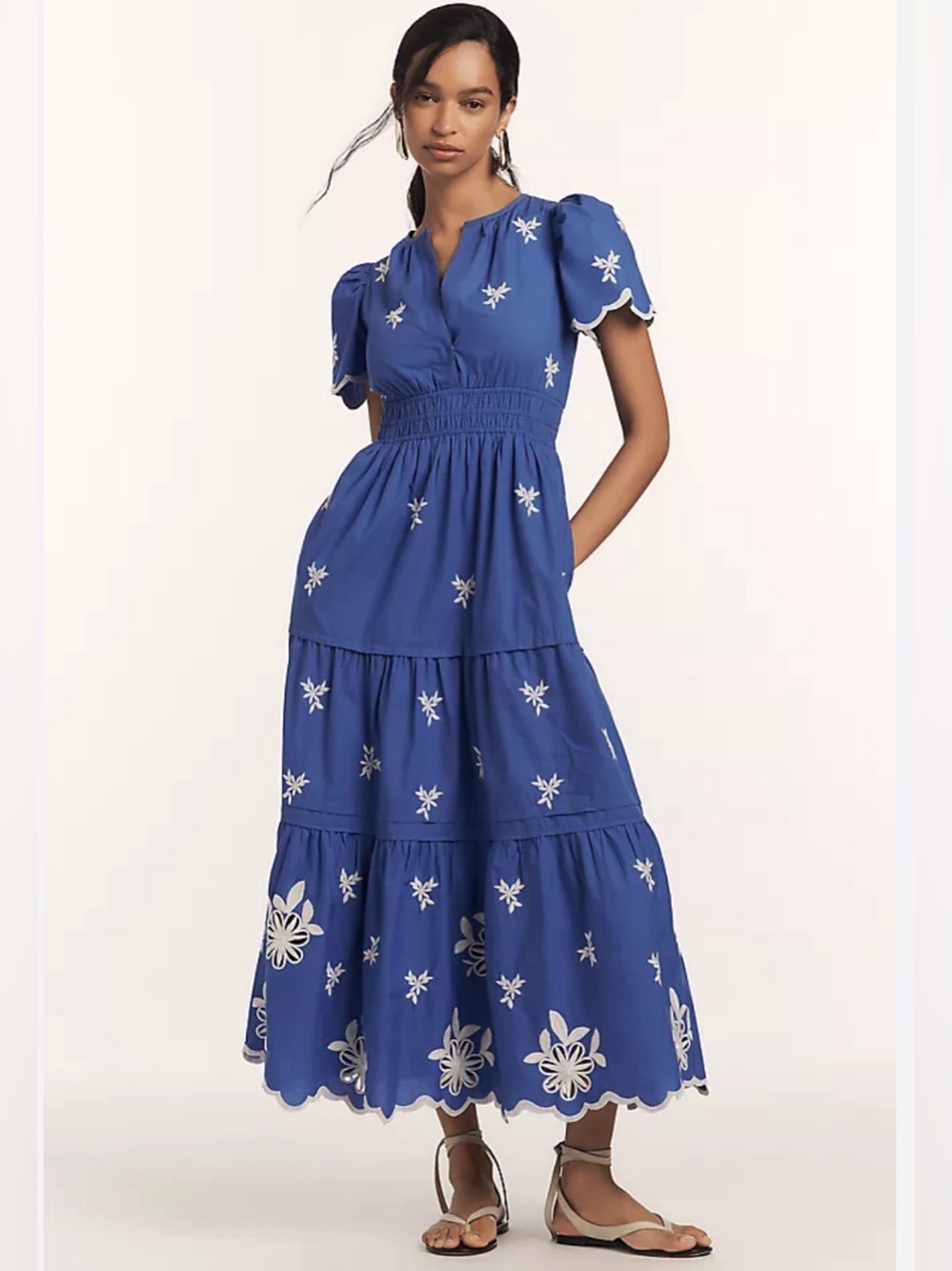 Anthropologie Somerset Blue Embroidered Tiered Midi Dress